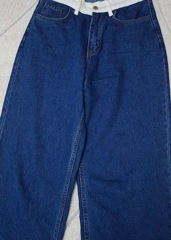 Gri Kemer Detaylı Mavi Kadın Denim Pantolon - Görsel 5