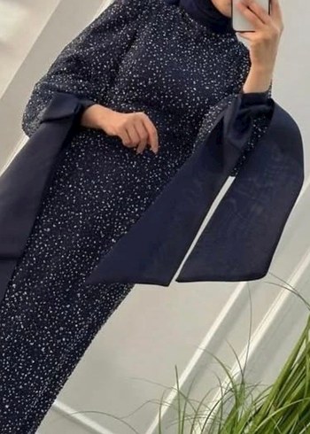 Lacivert Piliseli Uzun Kadın Elbise - Görsel 8