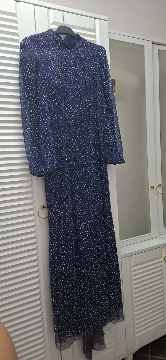 Lacivert Piliseli Uzun Kadın Elbise - Görsel 2