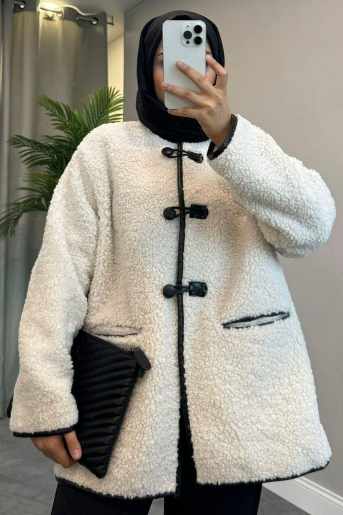Beyaz Peluş Kadın Kışlık Ceket - Görsel 3