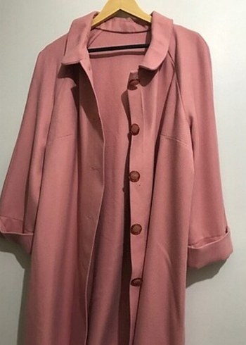 Diğer Düğmeli Pembe Uzun Kadın Kaban