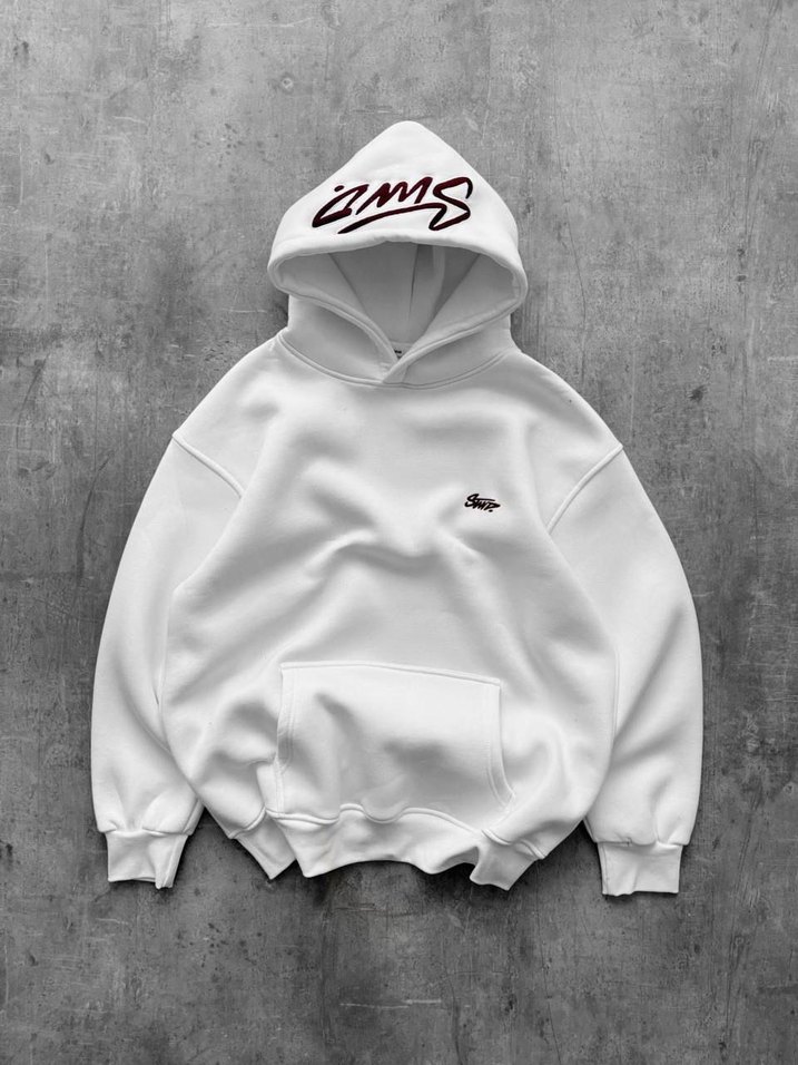 Premium Oversize Kapüşonlu Hoodie  Gri-Kahverengi-Beyaz - Görsel 3