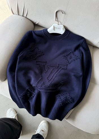 Louis Vuitton Premium Kabartma Desenli Ekru Oversize Triko Kazak - Görsel 2