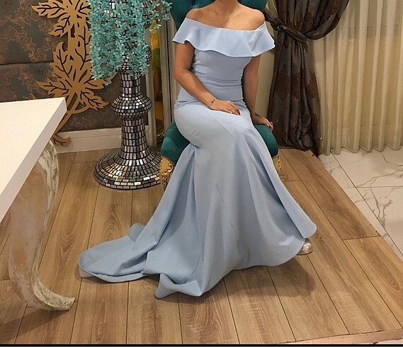 Bebe mavisi uzun abiye elbise 38 beden