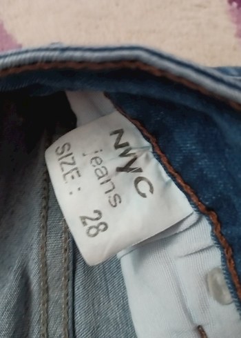 28 Beden Bağcıklı Mavi Gri Batik Desenli Kadın Jean