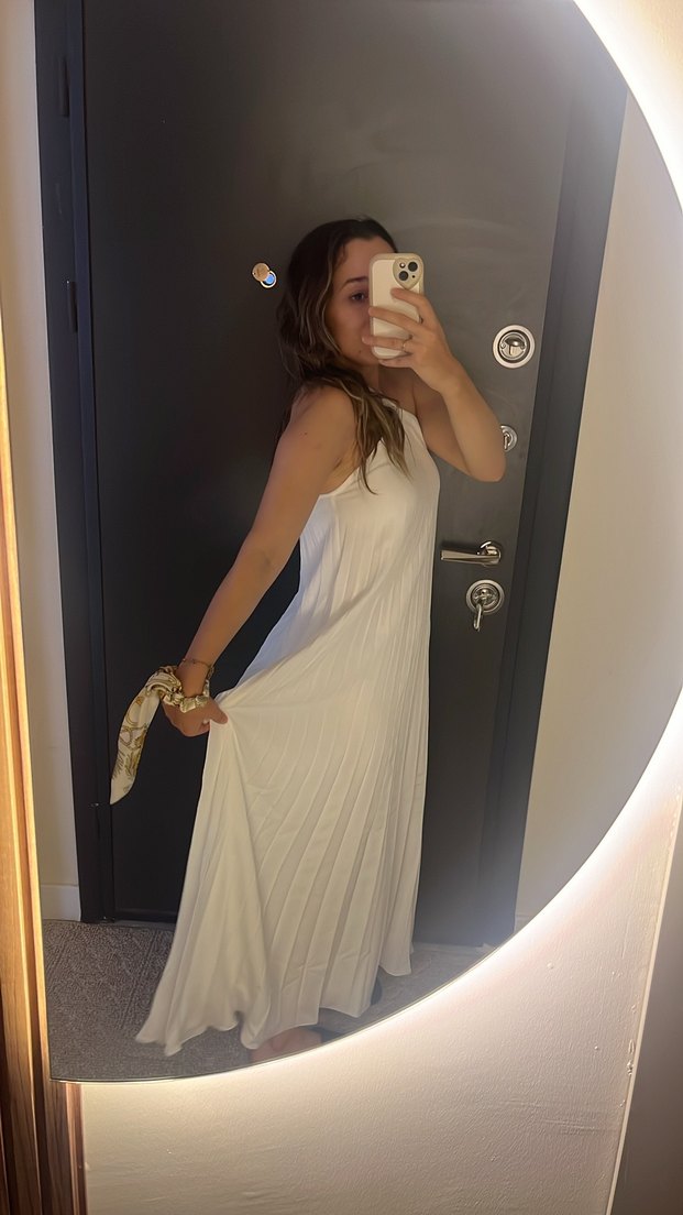 Beyaz Askılı Uzun Bohem Elbise - Görsel 2