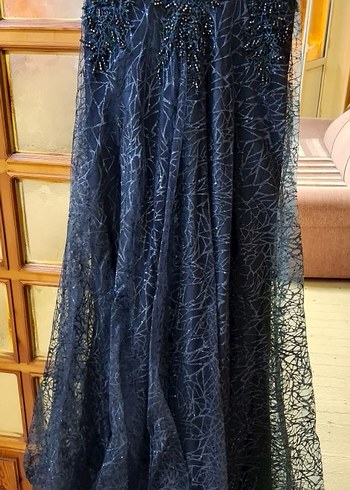 Turkuaz İşlemeli Straplez Uzun Abiye Elbise - Görsel 3