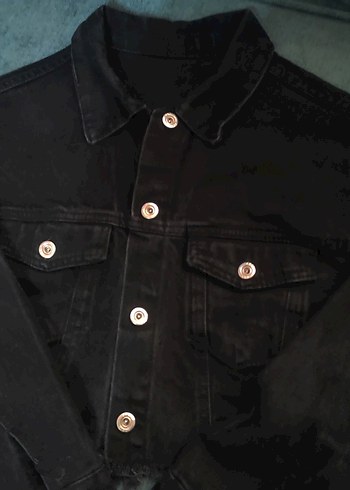 Siyah Düğmeli Kadın Kot Ceket - Görsel 3