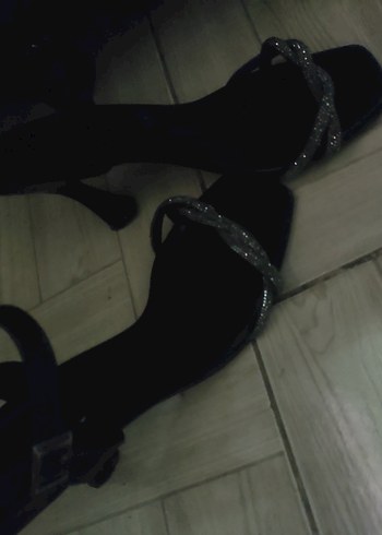 Kemerli Siyah Yılan Desenli Platform Topuklu Ayakkabı - Görsel 3