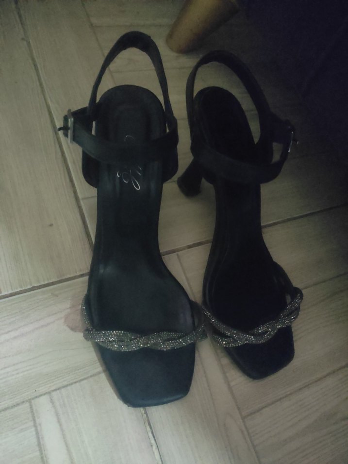 Kemerli Siyah Yılan Desenli Platform Topuklu Ayakkabı - Görsel 2