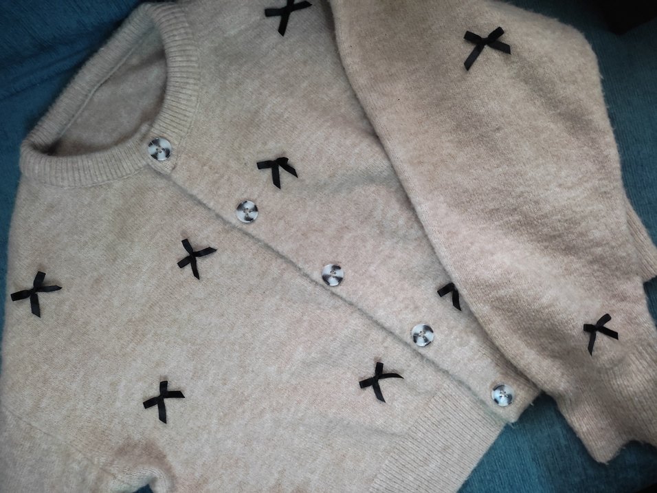 Bej Nakışlı Düğmeli kurdeleli Hırka - Görsel 2