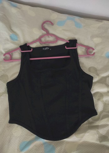 Siyah V Yaka Kadın Gösterişli Crop - Görsel 3