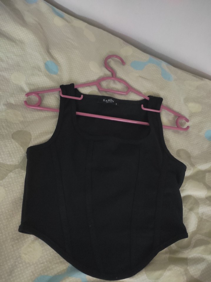 Siyah V Yaka Kadın Gösterişli Crop - Görsel 2