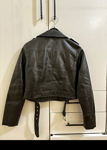 Kadın Siyah Deri Biker Ceket - Görsel 2