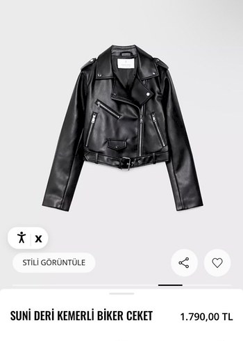 Kadın Siyah Deri Biker Ceket - Görsel 3