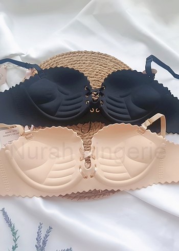 Bej ve Siyah dolgulu push up sütyen
