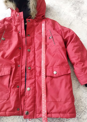 Kız Çocuk Kırmızı Kürklü Kapüşonlu Mont - Görsel 2