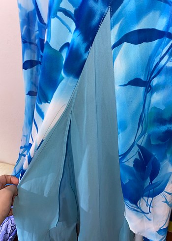 Mavi Drapeli Uzun Kadın Elbise - Görsel 2