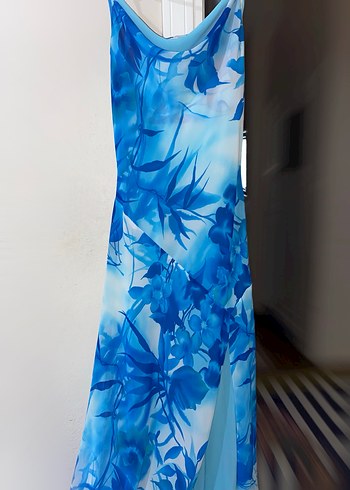 Mavi Drapeli Uzun Kadın Elbise - Görsel 3