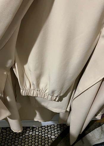 Bej Uzun Kollu Keten Kadın Ceket - Görsel 3