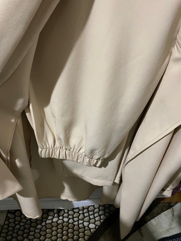 Bej Uzun Kollu Keten Kadın Ceket - Görsel 3