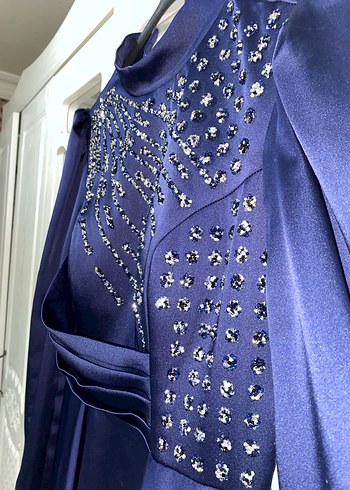 Lacivert İşlemeli Uzun Abiye Elbise - Görsel 2