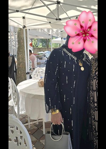 Boncuk İşlemeli lacivert Uzun Kadın abaya
