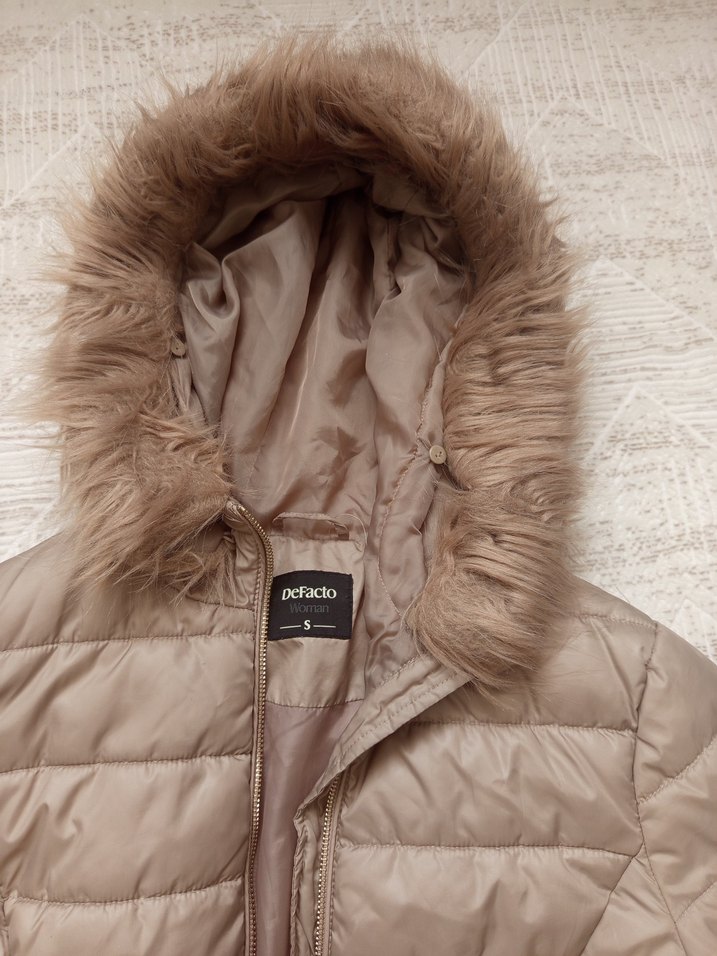 Kürklü Bej Kadın Kışlık Mont - Görsel 2