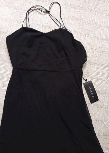 Siyah Uzun Drapeli Straplez Elbise - Görsel 2