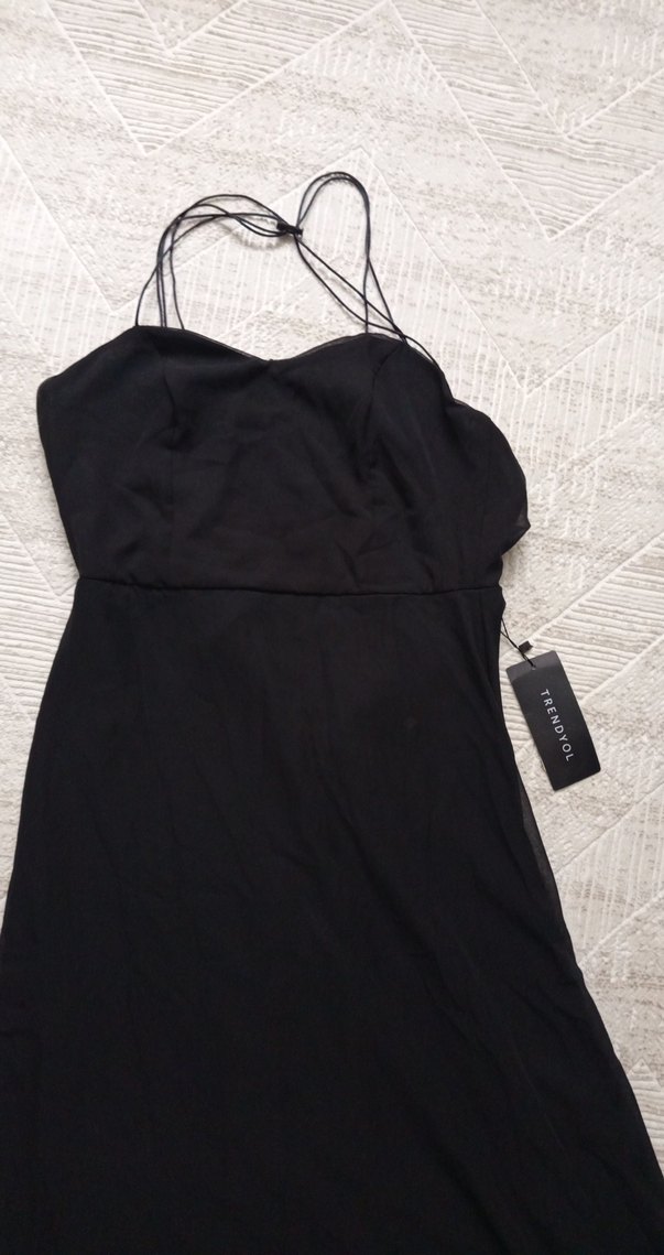 Siyah Uzun Drapeli Straplez Elbise - Görsel 2