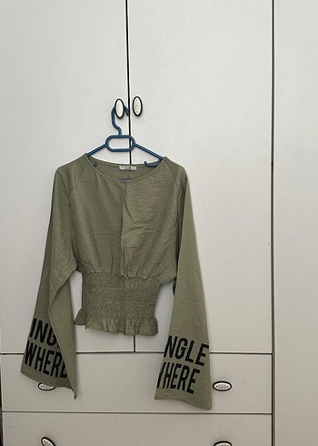 Beli Büzgülü Uzun Kollu Keten Bluz