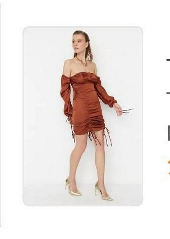 Trendyol & Milla Kahverengi Straplez Uzun Kollu Mini Elbise