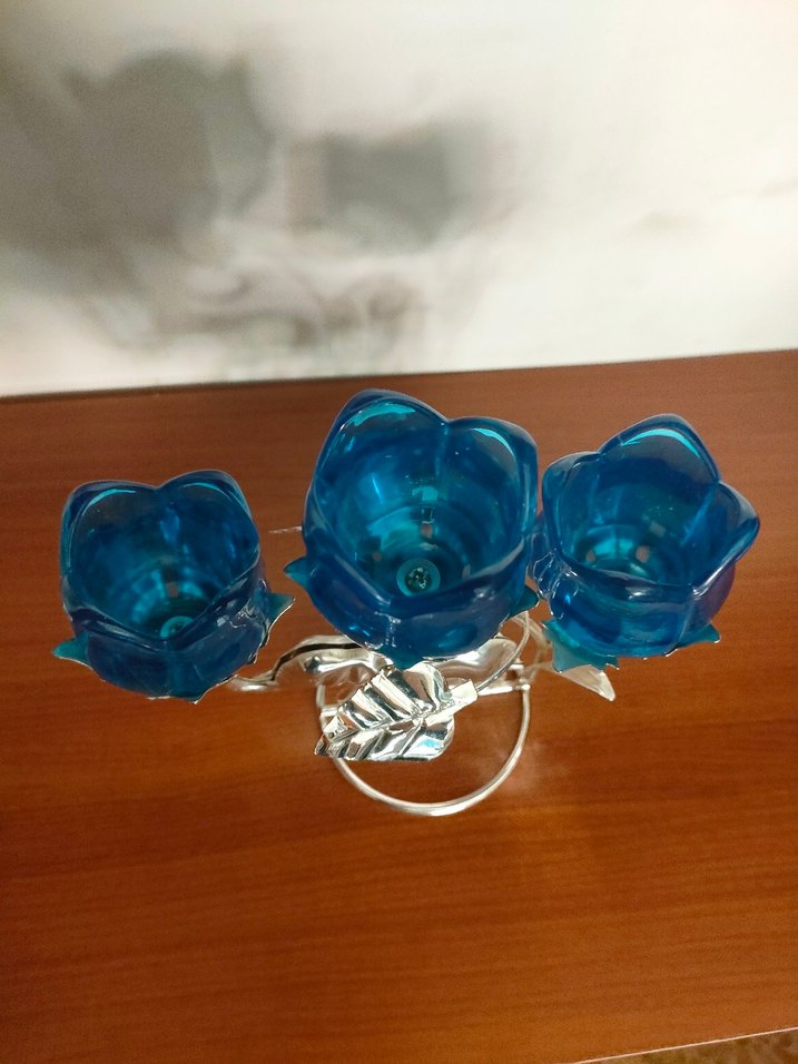 Fil Figürlü Mavi Cam Mumluk - Görsel 3