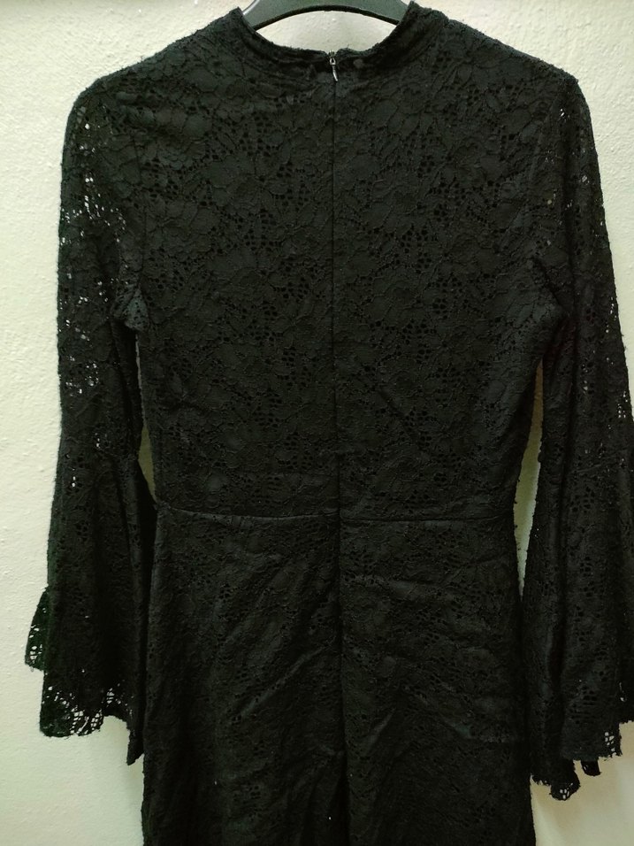 Dantel Detaylı Siyah Uzun Gotik Elbise - Görsel 5