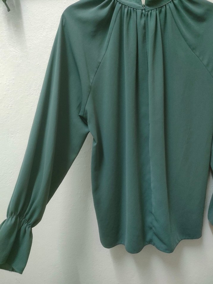 Mint Yeşili Drapeli Uzun Kollu Kadın Bluz - Görsel 2