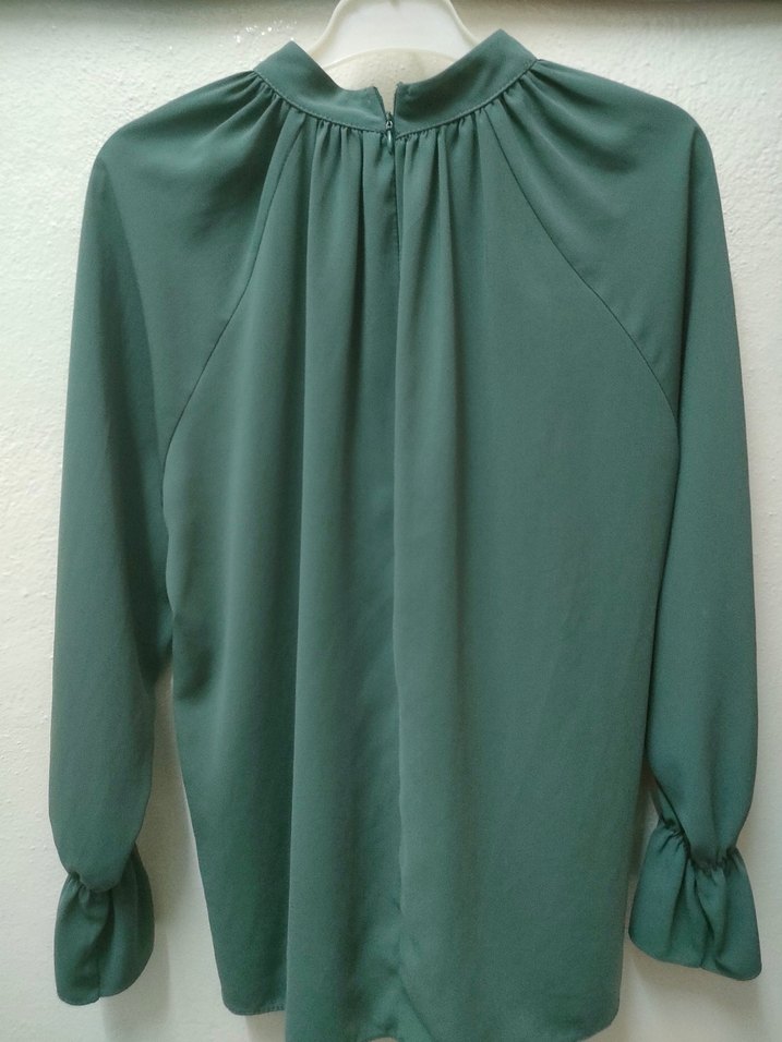 Mint Yeşili Drapeli Uzun Kollu Kadın Bluz - Görsel 3