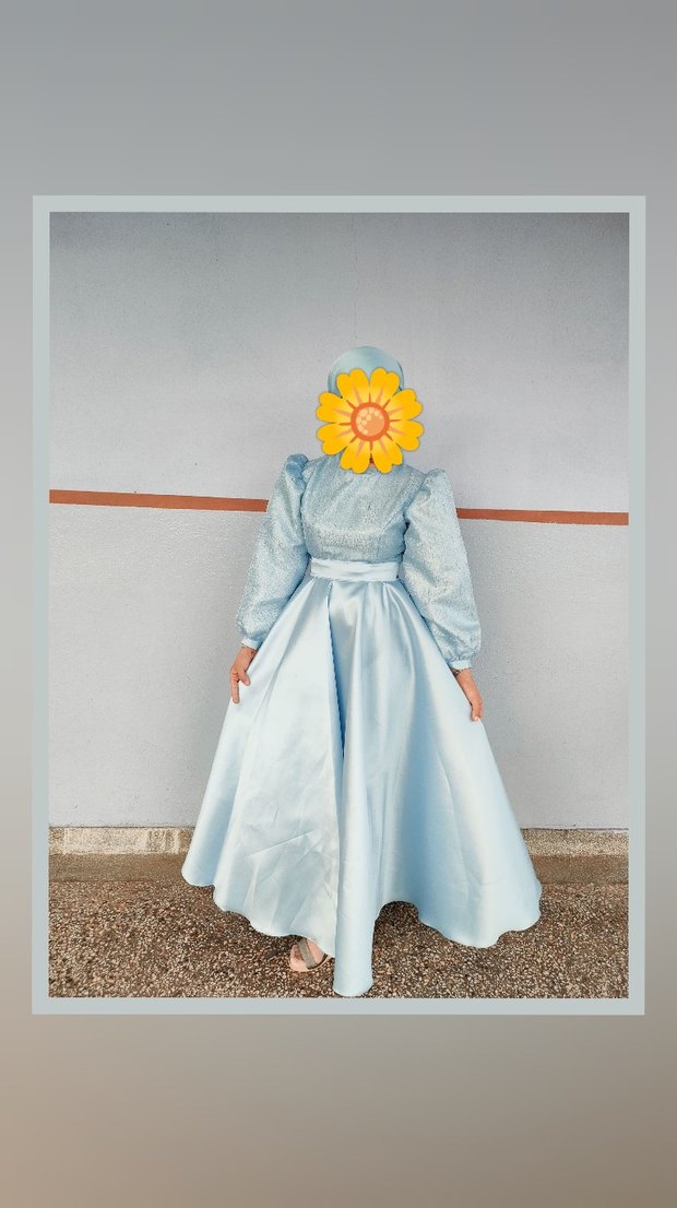 Buz Mavisi Prenses Abiye Tesettür Elbise - Görsel 2