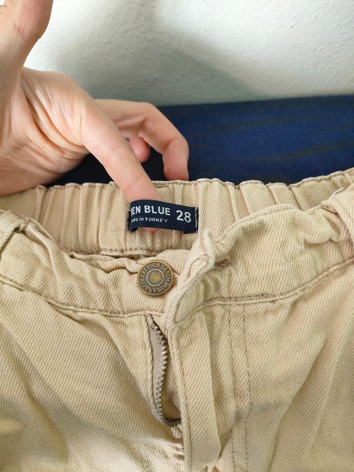 Kadın  Bej Keten boru paça kesim Pantolon - Görsel 2