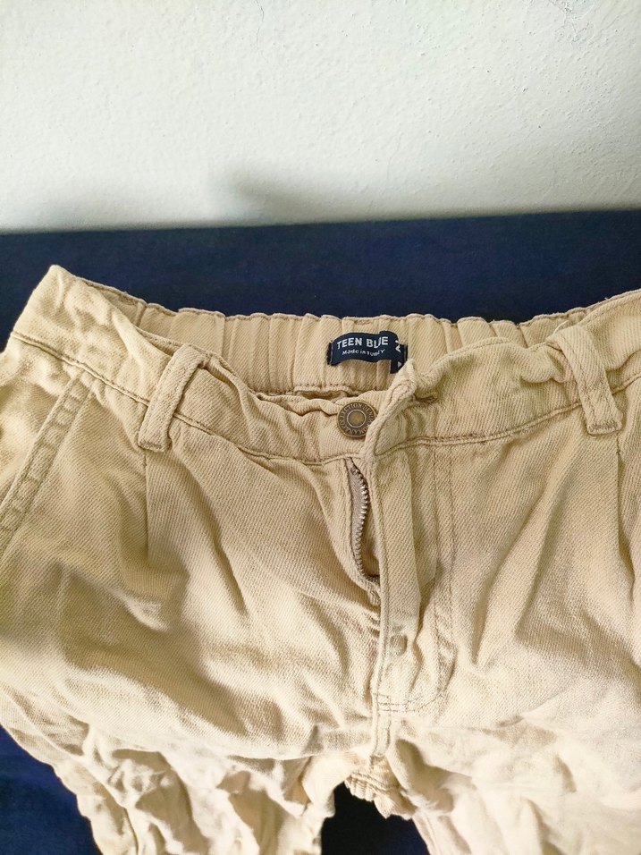 Kadın  Bej Keten boru paça kesim Pantolon - Görsel 3