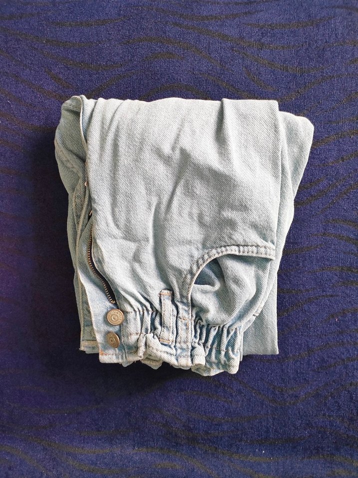 Buz mavisi Bol Kesim boru paça Denim Pantolon - Görsel 2