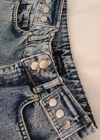 34 Beden mavi Renk Düğmeli, mavi Midi Kadın Kot Pantolon