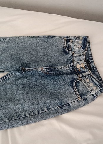 Düğmeli, mavi Midi Kadın Kot Pantolon
