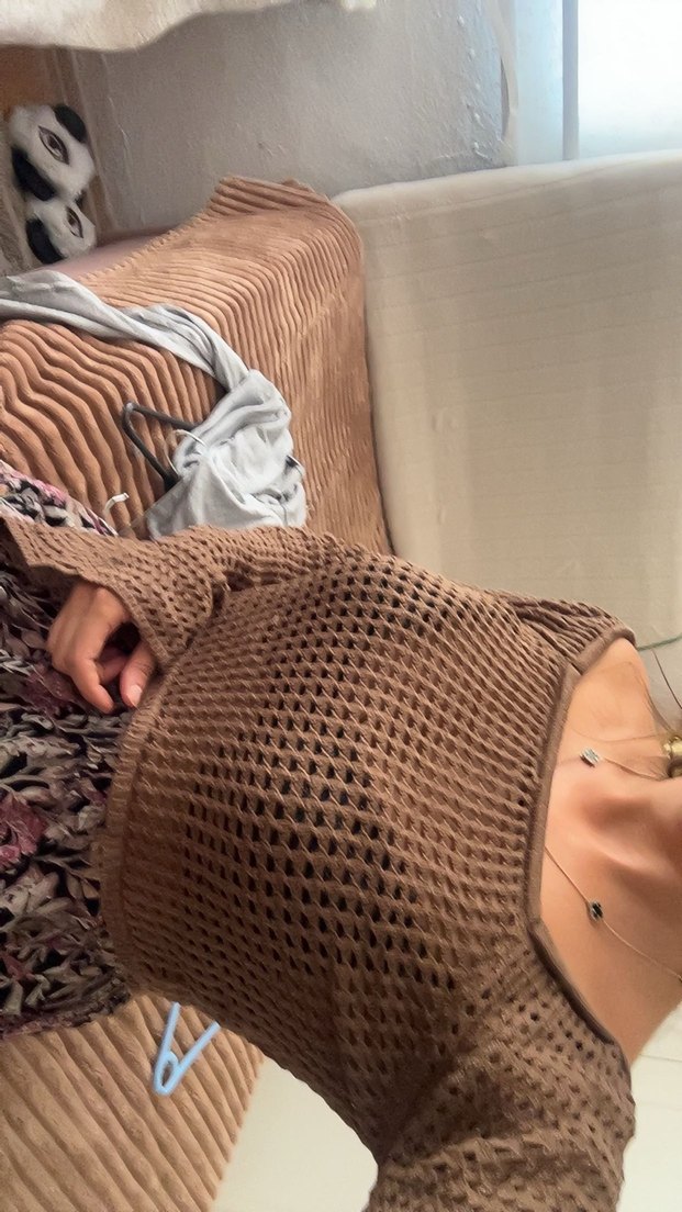 Kadın Kahverengi Örgü Bohem Triko - Görsel 2