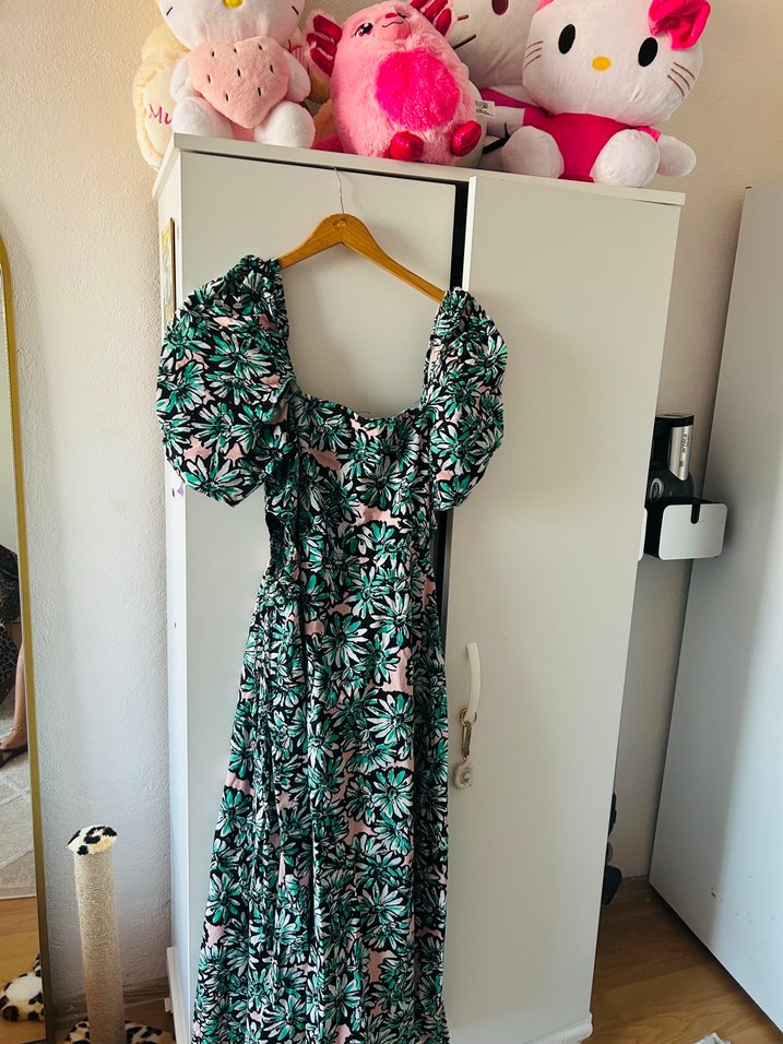 Yeşil Bohem V Yaka Midi Elbise - Görsel 4