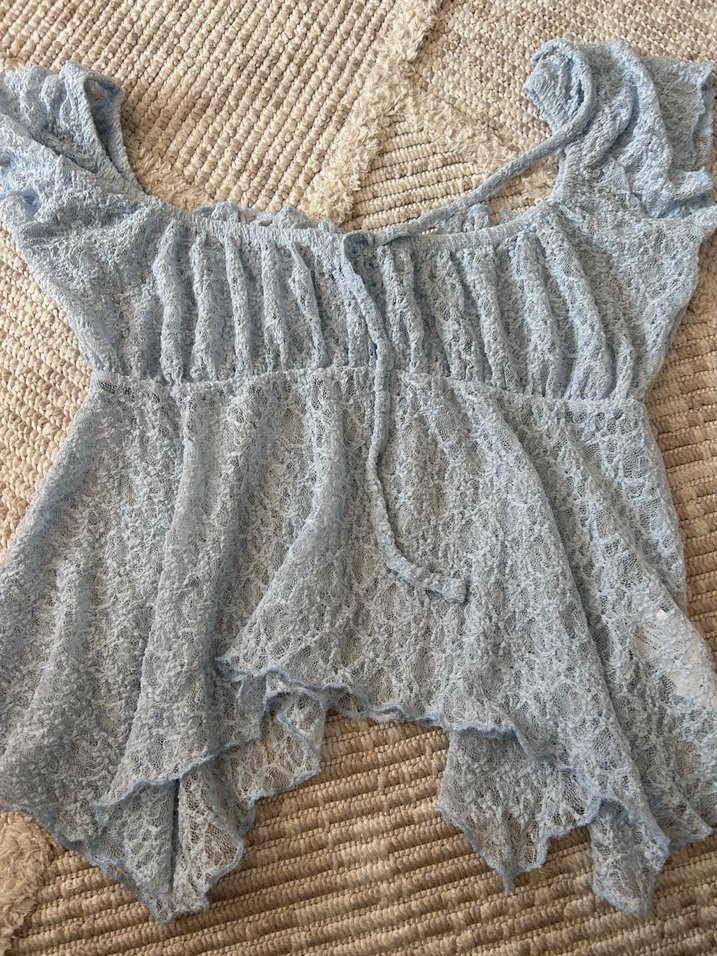 Mavi Dantel Detaylı Bohem Kadın Bluz - Görsel 2