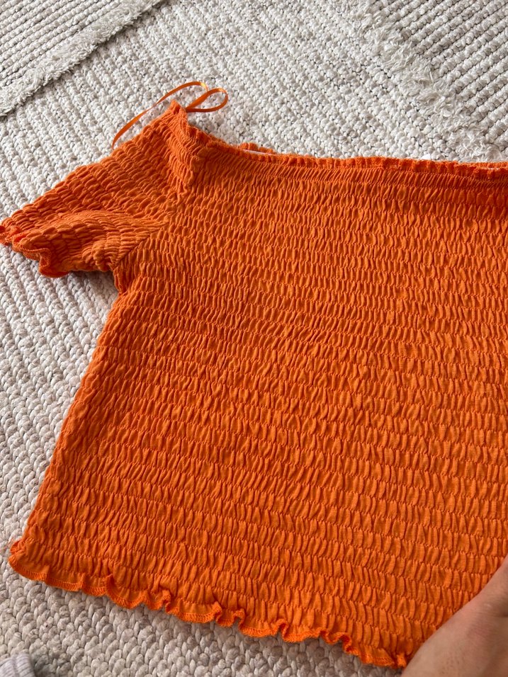 Turuncu Örme Kısa Bluz - Görsel 3