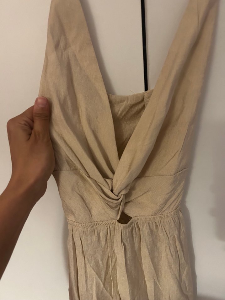 Bej uzun elbise bıhem kumaş - Görsel 3