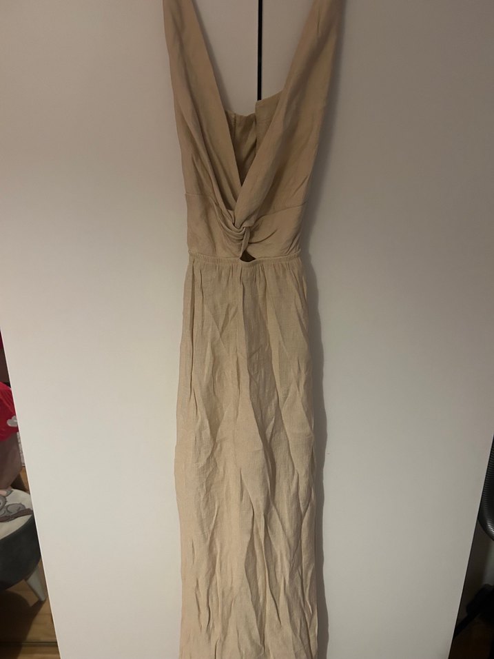 Bej uzun elbise bıhem kumaş - Görsel 4