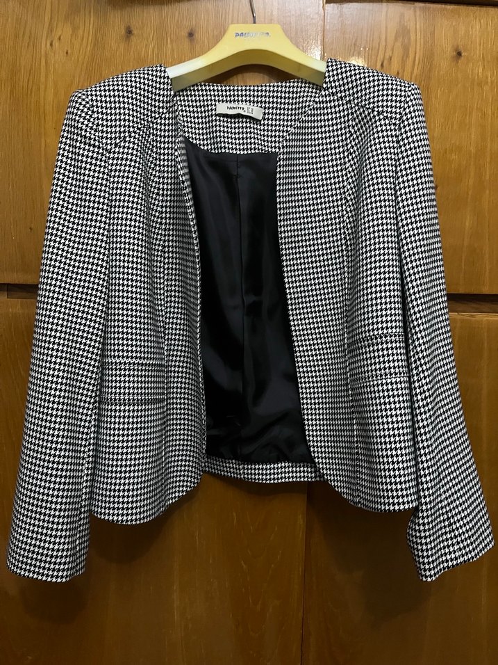 Düğmeli Kareli Kadın Blazer Ceket - Görsel 2