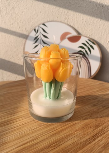 Diğer Sarı Lale Şeklinde Doğal Soya Mum ve Cam Mumluk
